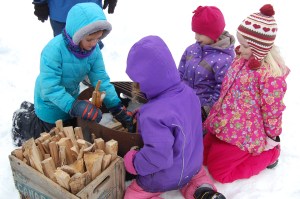 Building the cooking fire.