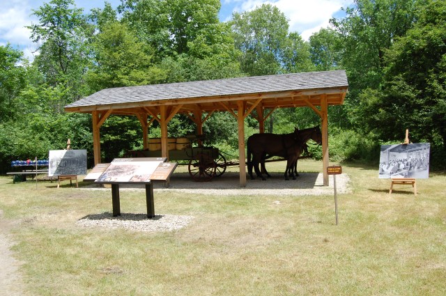 The new ore wagon display with interpretive signage. 